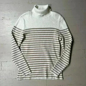 Liz Claiborne Turtleneck Ribbed White And Gold Stripes Long Sleeves Women’s L